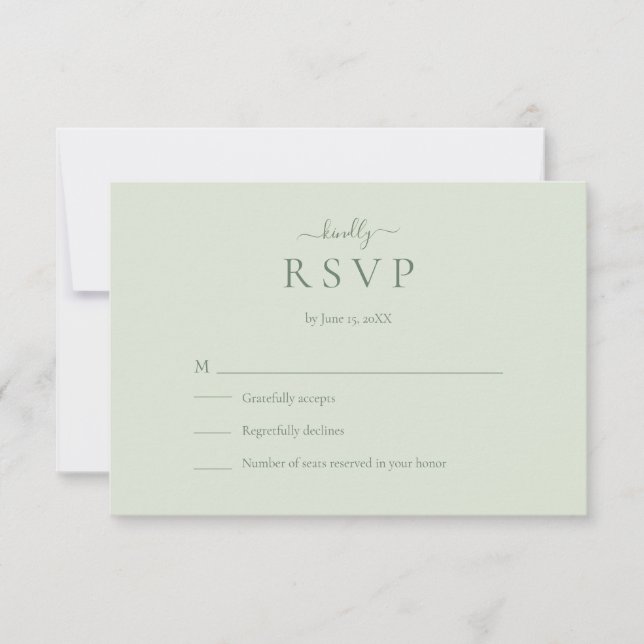 Sage Green Modern Minimalist Wedding RSVP Card OSA Kort (Framsida)