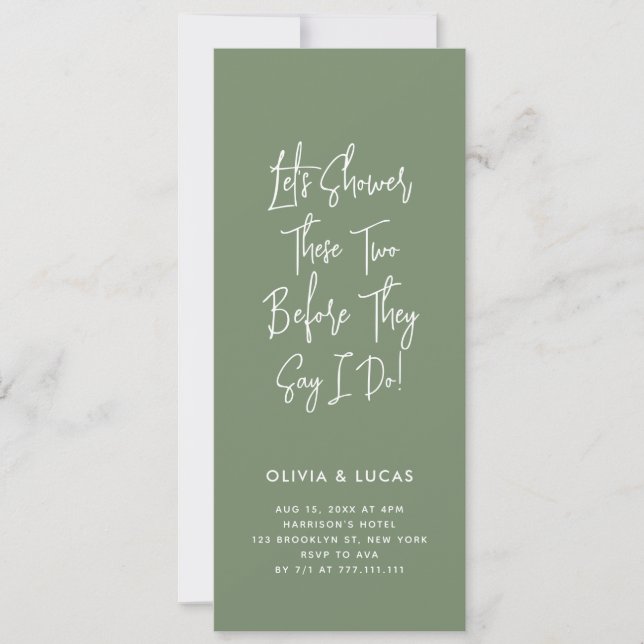 Sage Green Modern Script Couples Shower Invitation (Framsida)