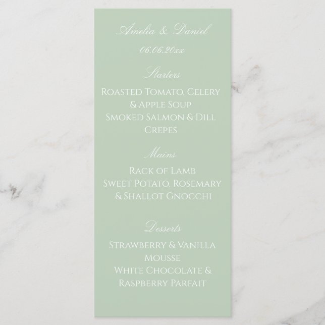  Sage Green Modern Wedding Menu Card Meny (Framsida)