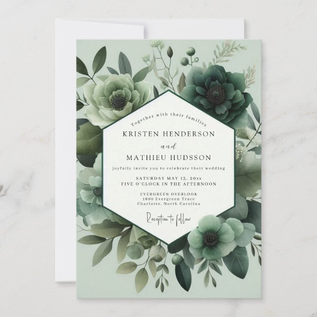 Sage Green Monochromatic Bloom Wedding Inbjudningar (Framsida)