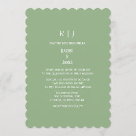Sage Green Monogram Initials Classy Simple Wedding Inbjudningar
