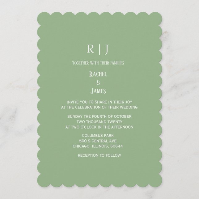 Sage Green Monogram Initials Classy Simple Wedding Inbjudningar (Framsida)