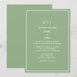 Sage Green Monogram Initials Elegant Wedding Inbjudningar