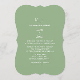 Sage Green Monogram Initials Trendy Wedding Inbjudningar