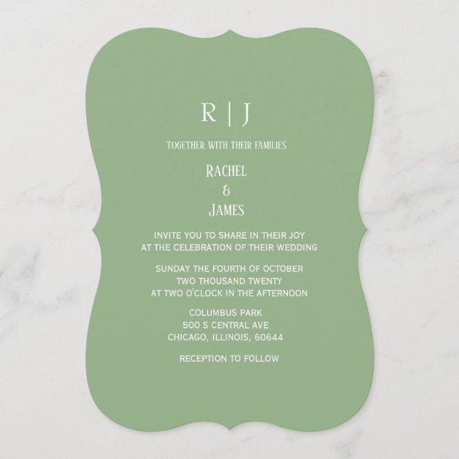 Sage Green Monogram Initials Trendy Wedding Inbjudningar (Framsida)