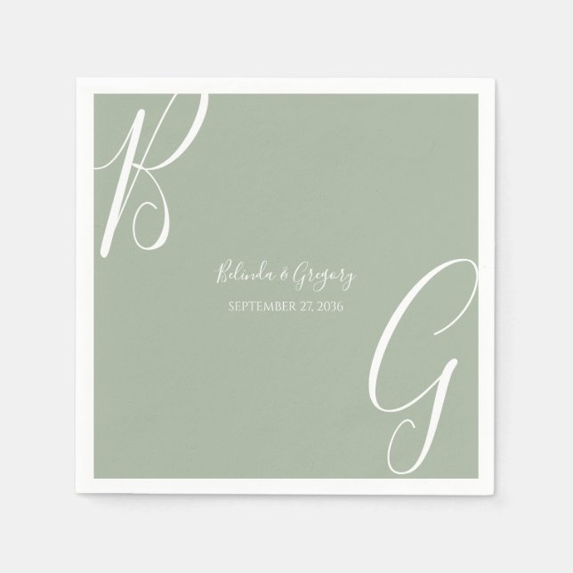 Sage Green Monogram Initials Wedding  Pappersservett (Framsidan)