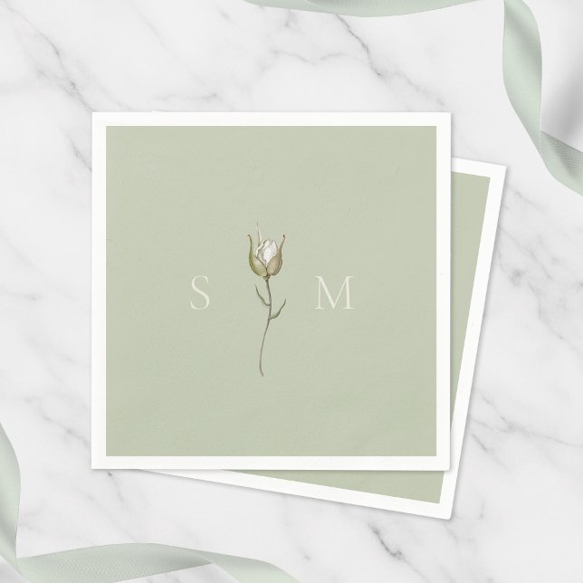 Sage Green Monogram Wedding Pappersservett (Skapare uppladdad)