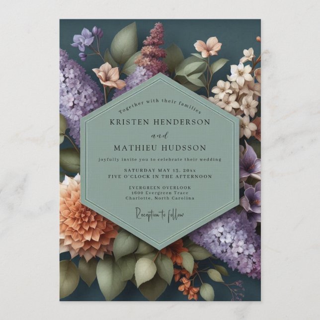 Sage Green Moody Botanical Wedding Inbjudningar (Framsida)