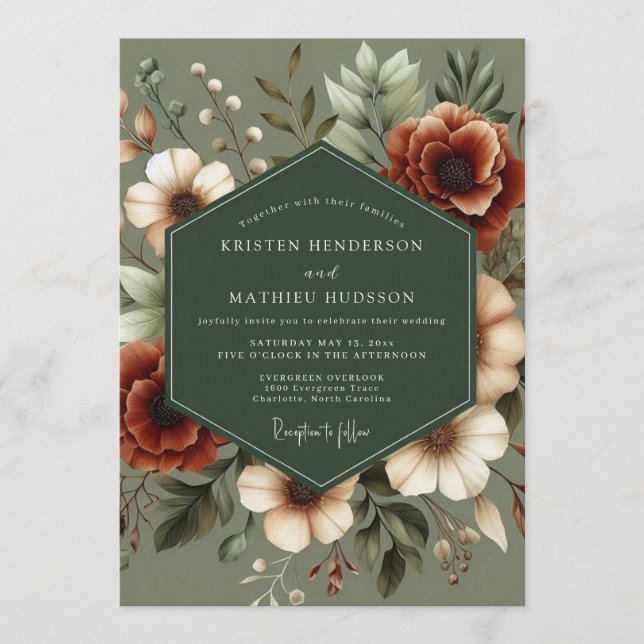 Sage Green Moody Harvest Wedding Inbjudningar (Framsida)