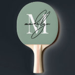 Sage Green Name Monogram Pingisracket<br><div class="desc">Create Your Own Personalized Sage Green Elegant Script Name Monogram Ping Pong Paddle. This chic ping pong paddle features a stylish monogram on the front with a flat, white initial on a soft sage green background, paired with a classic black script name for a personalized touch. The back remains a...</div>