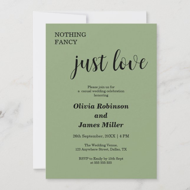 Sage Green Nothing Fancy Just Love Casual Wedding  Inbjudningar (Framsida)