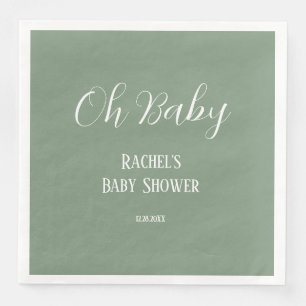 Sage Green Oh Baby Script Söt Modern Baby Shower Pappersservett