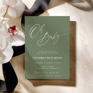 Sage Green Oh Baby Shower Invitation Inbjudningar