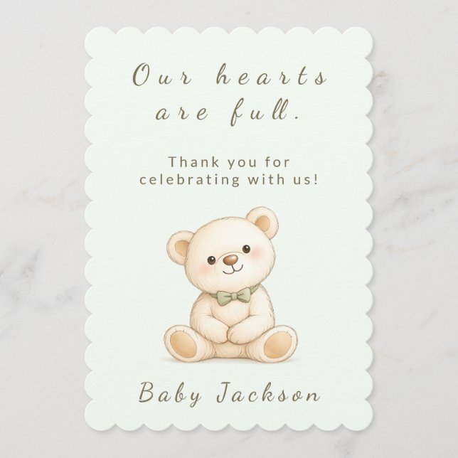 Sage Green Oh Boy Teddy Bear Baby Shower Tack Kort (Framsida)