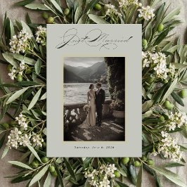 Sage Green Olive Branch Monogram Just Married Julkort