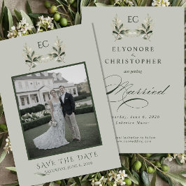 Sage Green Olive Branch Monogram Photo Wedding Spara Datumet