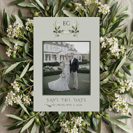 Sage Green Olive Branch Monogram Photo Wedding Spara Datumet