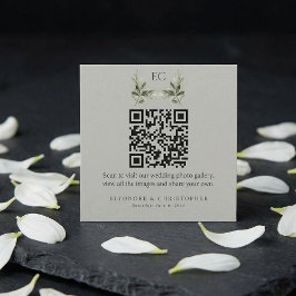 Sage Green Olive Branch Monogram Photos QR Code  Tilläggskort