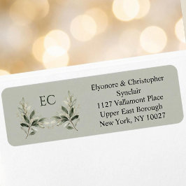 Sage Green Olive Branch Monogram Return Address Returadress Etikett