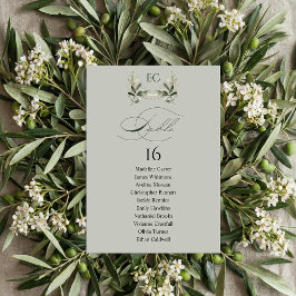 Sage Green Olive Branch Monogram Table Number Inbjudningar