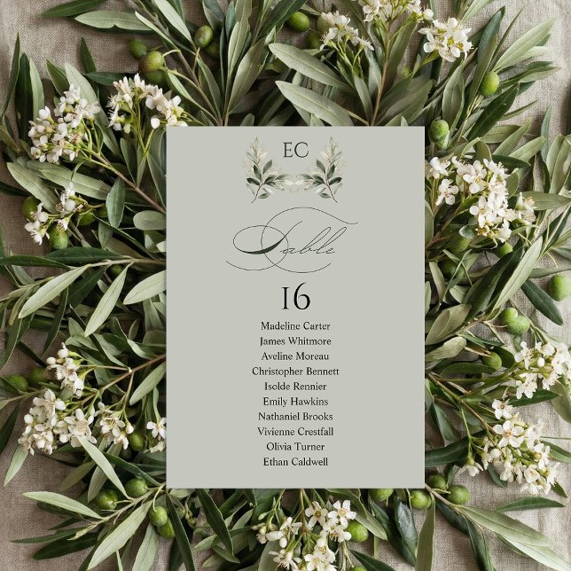 Sage Green Olive Branch Monogram Table Number Inbjudningar (Skapare uppladdad)