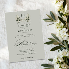 Sage Green Olive Branch Monogram Wedding Inbjudningar