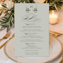 Sage Green Olive Branch Monogram Wedding Menu