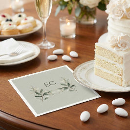 Sage Green Olive Branch Monogram Wedding Pappersservett