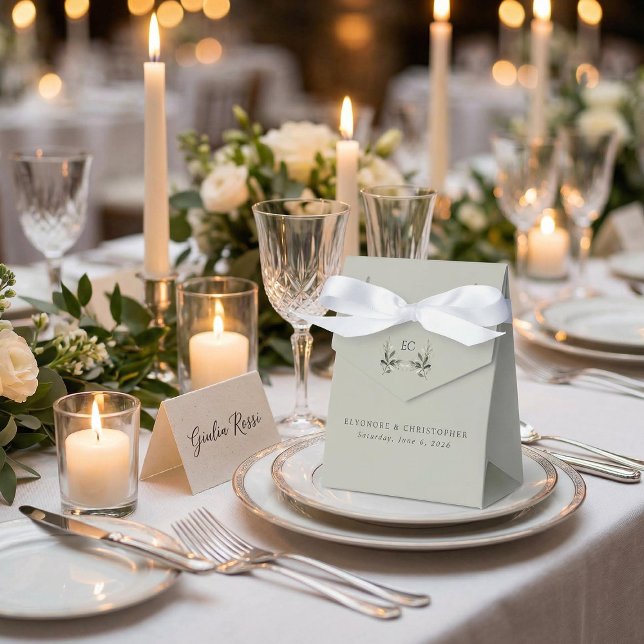 Sage Green Olive Branch Monogram Wedding Presentaskar (Skapare uppladdad)