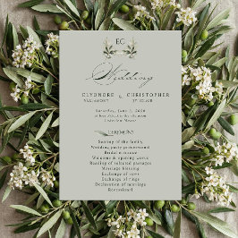 Sage Green Olive Branch Monogram Wedding Program 