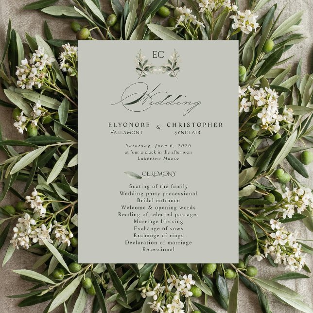 Sage Green Olive Branch Monogram Wedding Program  (Skapare uppladdad)