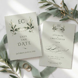 Sage Green Olive Branch Monogram Wedding Spara Datumet