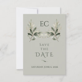 Sage Green Olive Branch Monogram Wedding Spara Datumet
