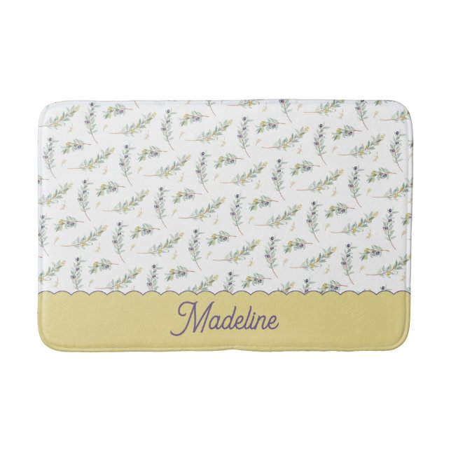 Sage Green Olive Branch Pattern Monogram Badrumsmatta (Framsidan)