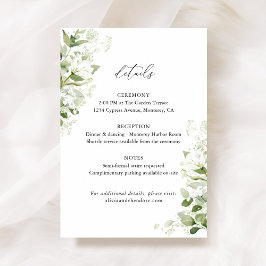 Sage Green Organic Greenery Wedding Details, Info Tilläggskort