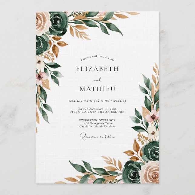 Sage Green Painterly Flourish Wedding Inbjudningar (Framsida)