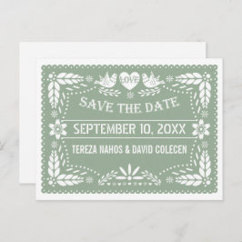 Sage green papel picado bröllop Save the Date Meddelande Vykort
