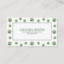 Sage Green Paw Prints Dog Groomer Business Card Visitkort
