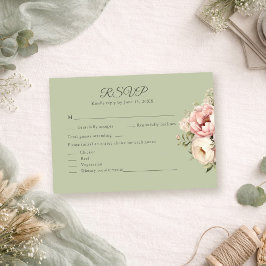 Sage Green Peony Floral RSVP Card OSA Kort