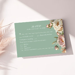 Sage Green Peony Garden Wedding RSVP Card OSA Kort