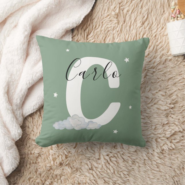 Sage Green Personalized Baby Name Pillow Custom Kudde (Filt)