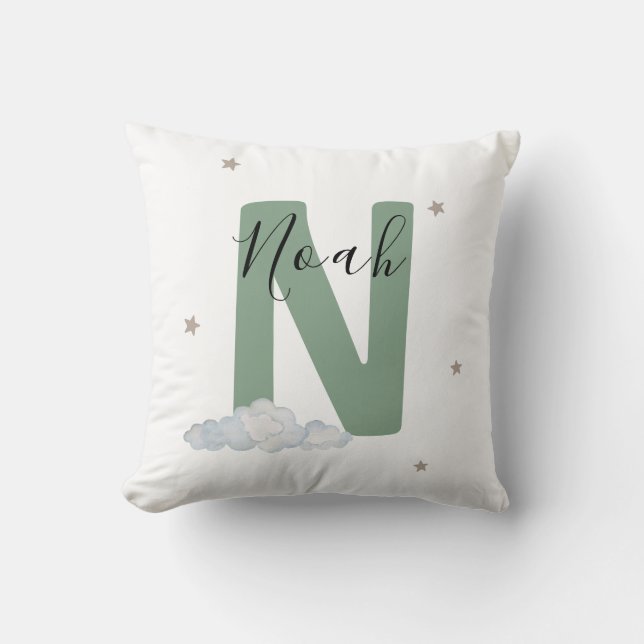 Sage Green Personalized Baby Name Pillow Custom Kudde (Framsida)