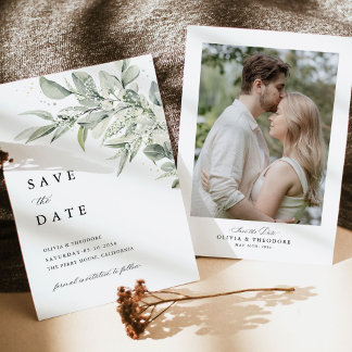 Sage Green Photo Botanical Wedding Spara Datumet