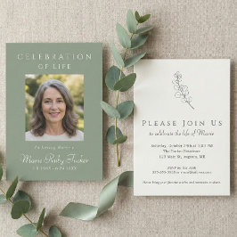 Sage Green Photo Celebration of Life Invitation Inbjudningar