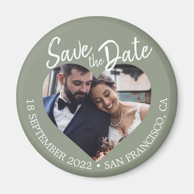 Sage Green Photo Modern Script Save the Date Magnet (Framsidan)