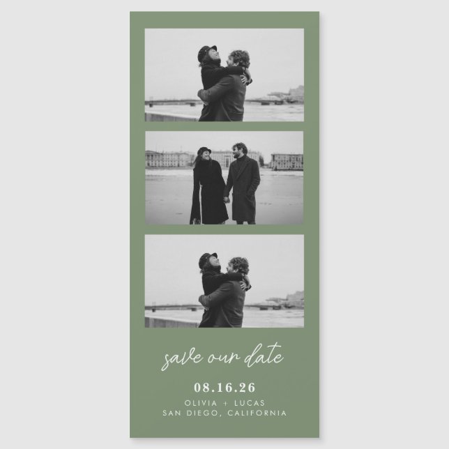 Sage Green Photo Strip Magnetic Wedding (Framsida)