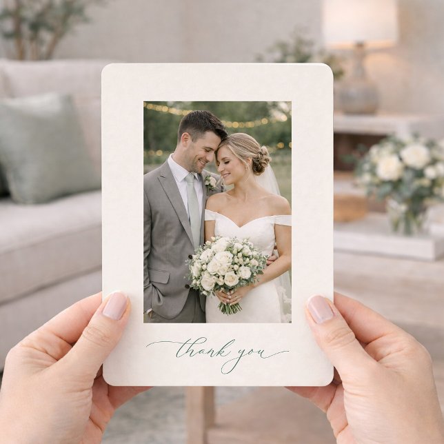 Sage Green Photo Wedding Thank You Card  Inbjudningar (Skapare uppladdad)