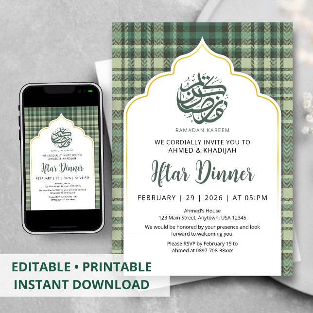 Sage Green Plaid Pattern Ramadan Iftar Invitation Inbjudningar (Skapare uppladdad)