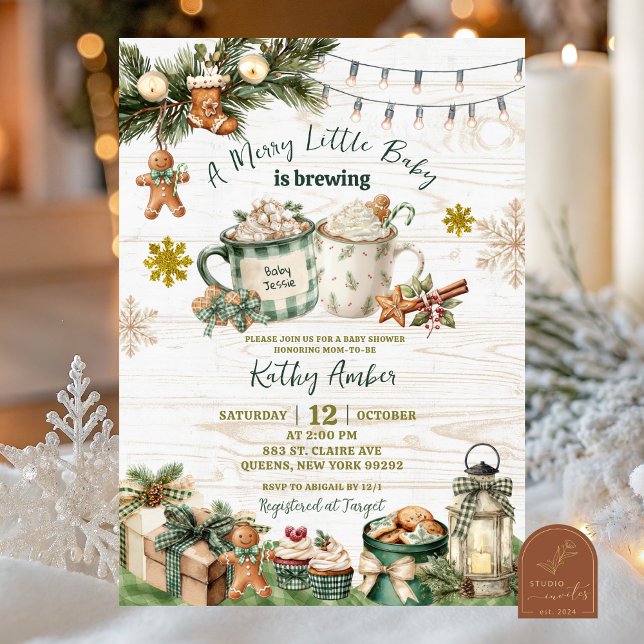 Sage Green Plaid Rustic Baby is Brewing Invitation Inbjudningar (Skapare uppladdad)