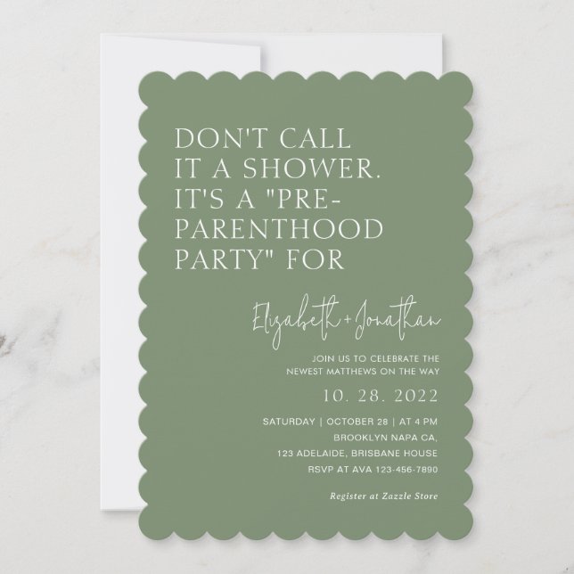 Sage Green Pre - Parenthood Party | Baby Shower  Inbjudningar (Framsida)